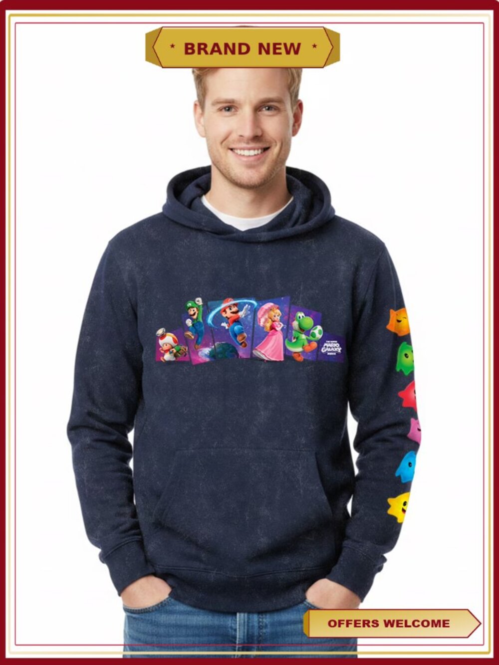 Super Mario Galaxy Here We Go! Men's Graphic Fleece Hoodie S-3XL